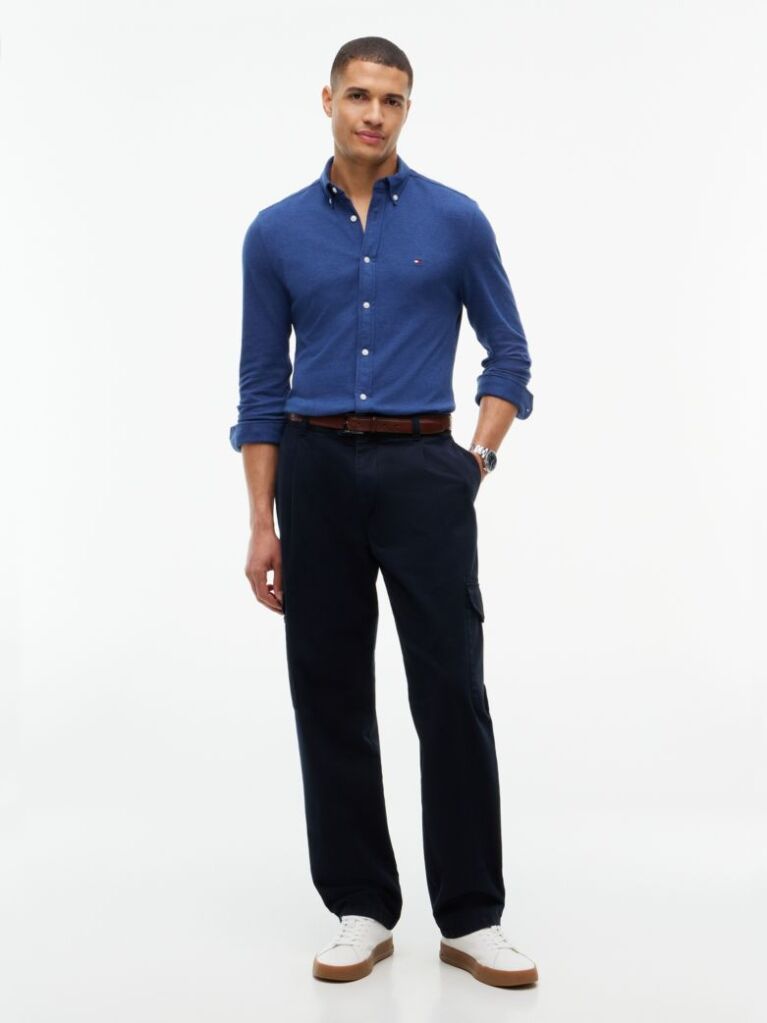 Blue Slim Fit Knit Pique Shirt  Men