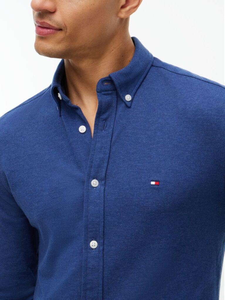 Blue Slim Fit Knit Pique Shirt  Men