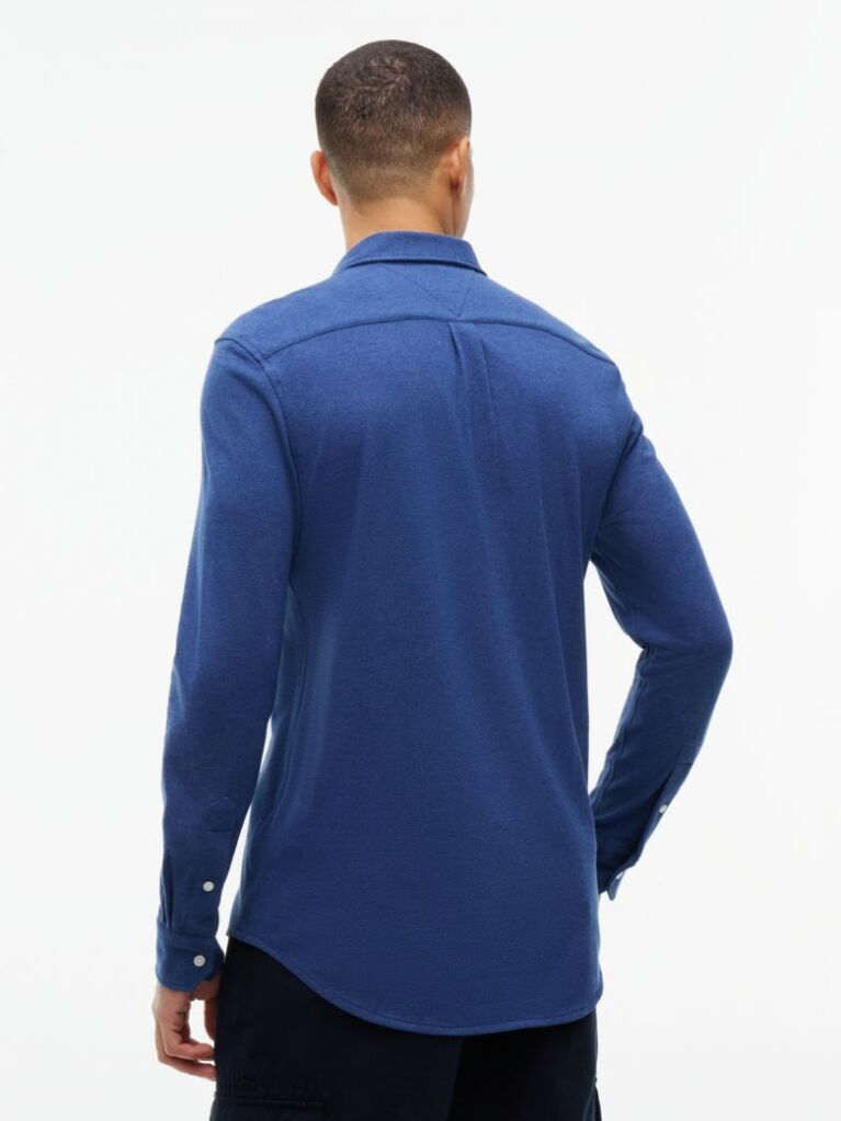Blue Slim Fit Knit Pique Shirt  Men