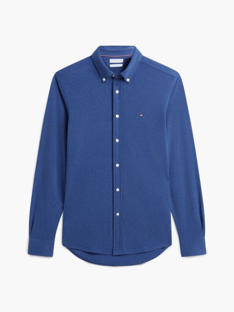 Blue Slim Fit Knit Pique Shirt  Men