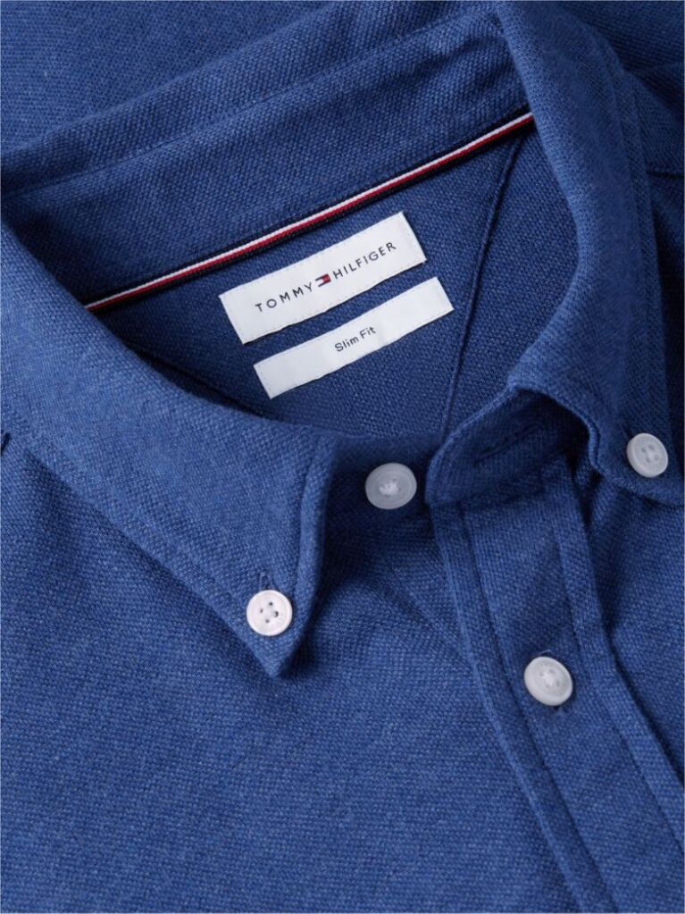 Blue Slim Fit Knit Pique Shirt  Men
