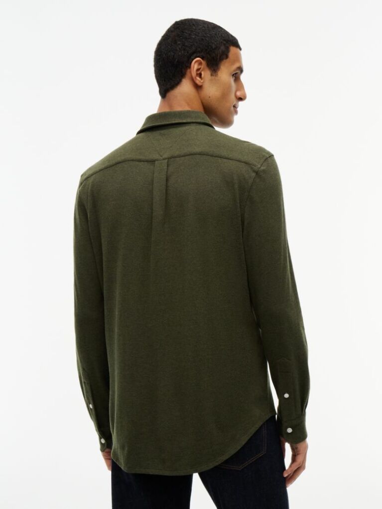 Green Slim Fit Knit Pique Shirt  Men