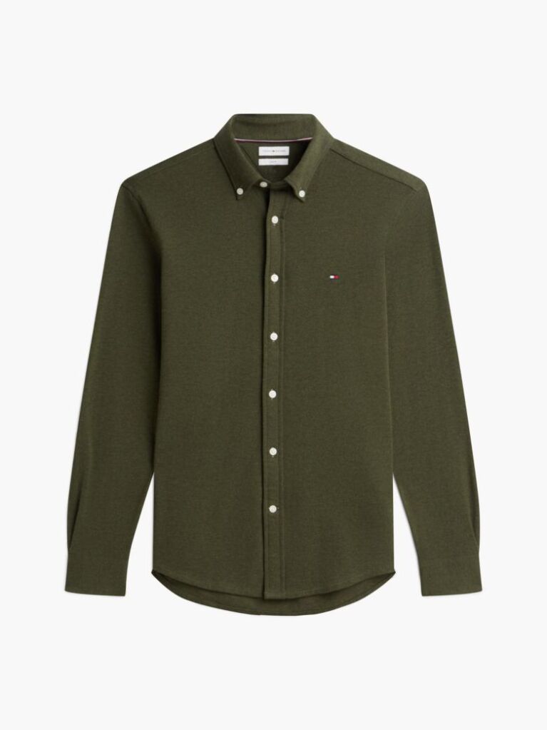 Green Slim Fit Knit Pique Shirt  Men