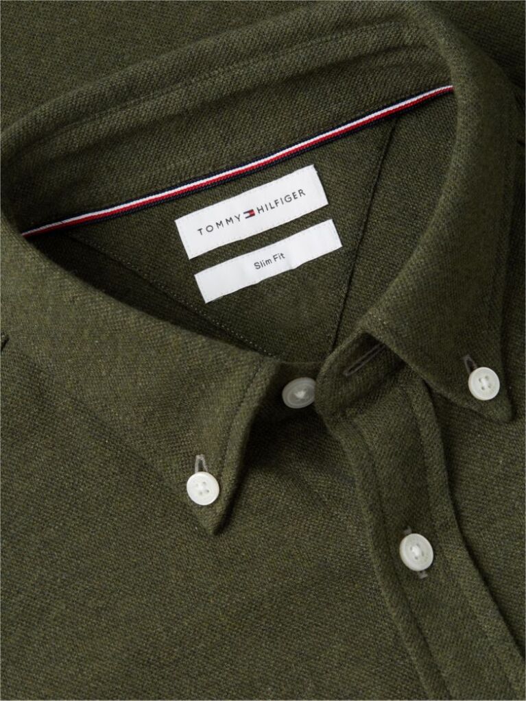 Green Slim Fit Knit Pique Shirt  Men