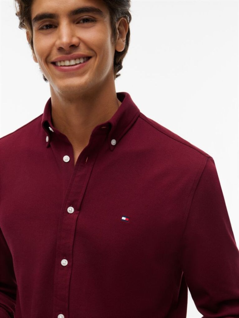 Red Slim Fit Knit Pique Shirt  Men