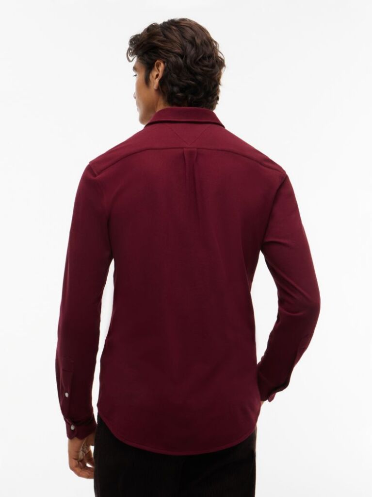 Red Slim Fit Knit Pique Shirt  Men