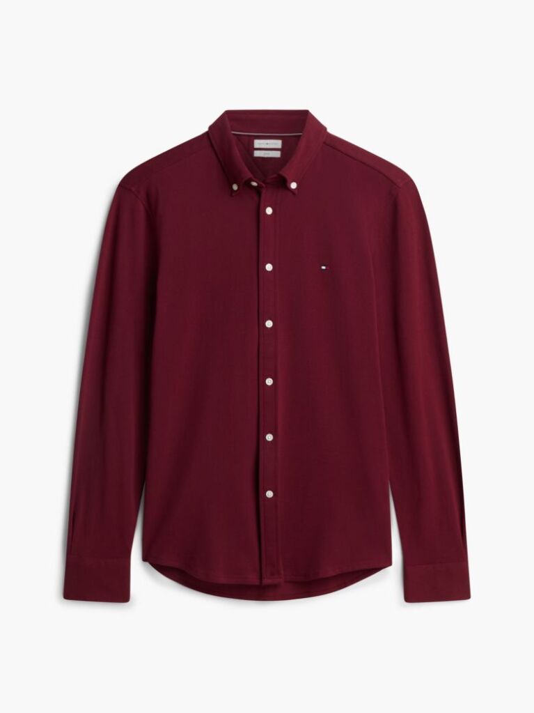 Red Slim Fit Knit Pique Shirt  Men
