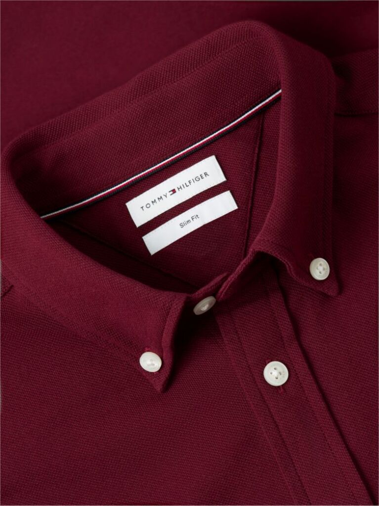 Red Slim Fit Knit Pique Shirt  Men