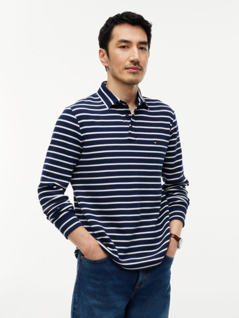 Multi Regular Waffle Long Sleeve Polo Shirt  Men
