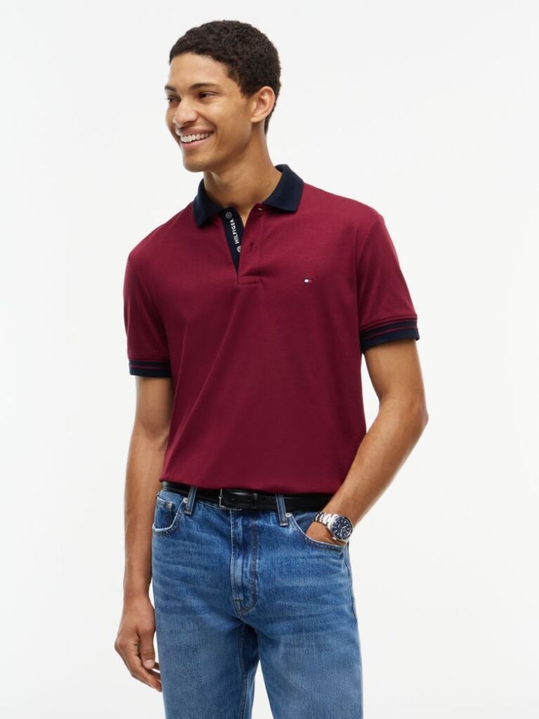 Red Regular Fit Interlock Contrast Polo Shirt  Men