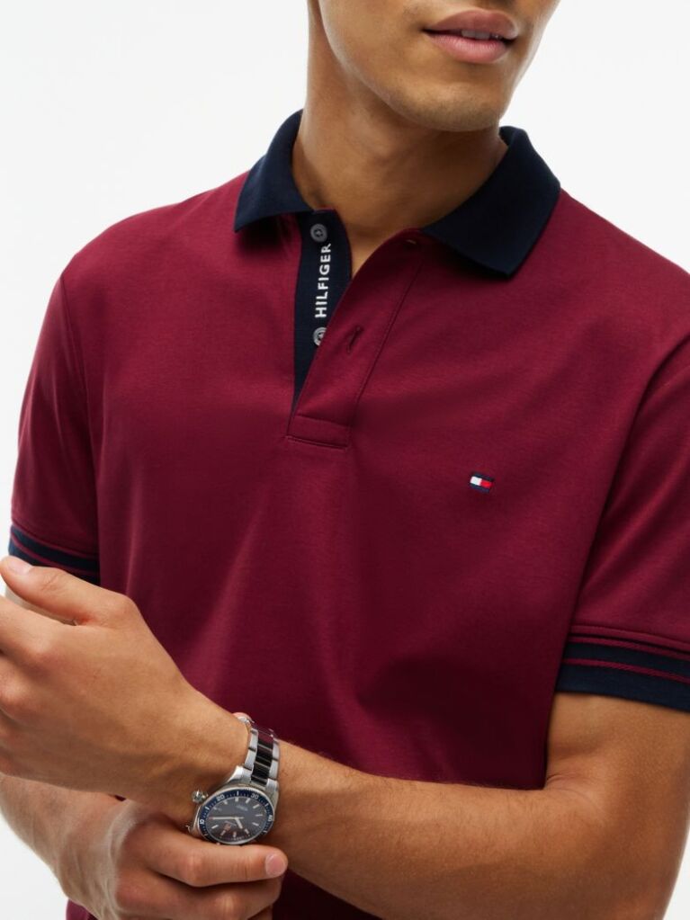 Red Regular Fit Interlock Contrast Polo Shirt  Men