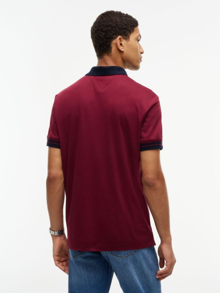 Red Regular Fit Interlock Contrast Polo Shirt  Men