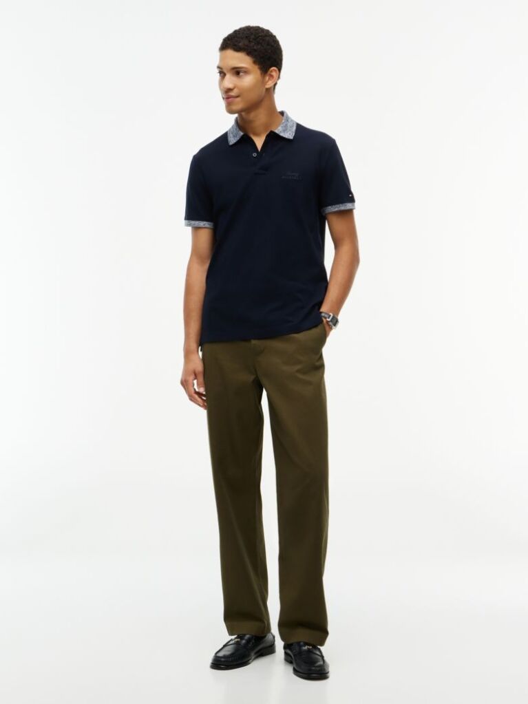Blue Regular Fit Mélange Trim Pique Polo Shirt  Men