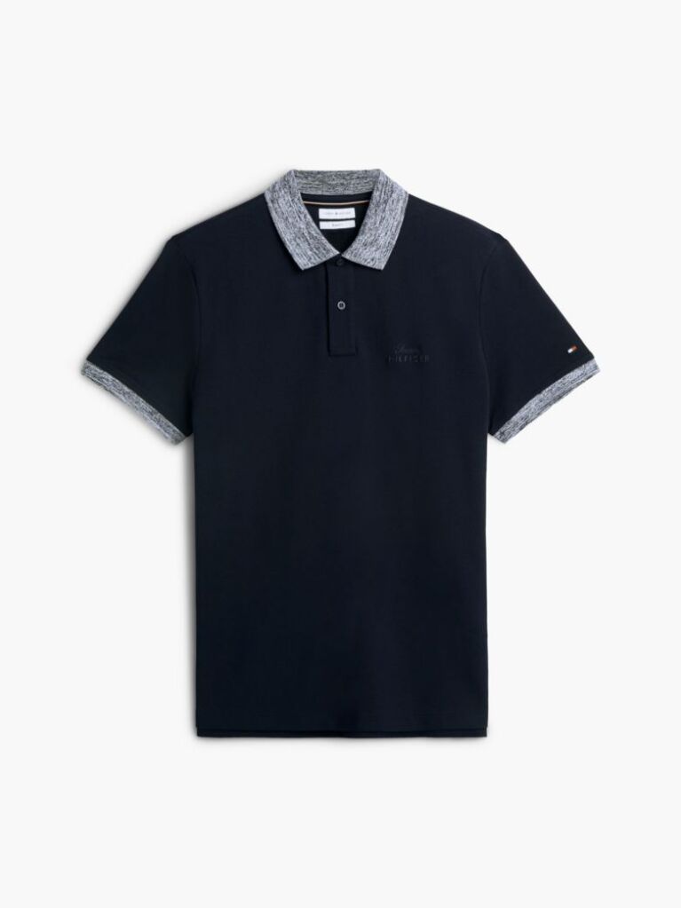 Blue Regular Fit Mélange Trim Pique Polo Shirt  Men