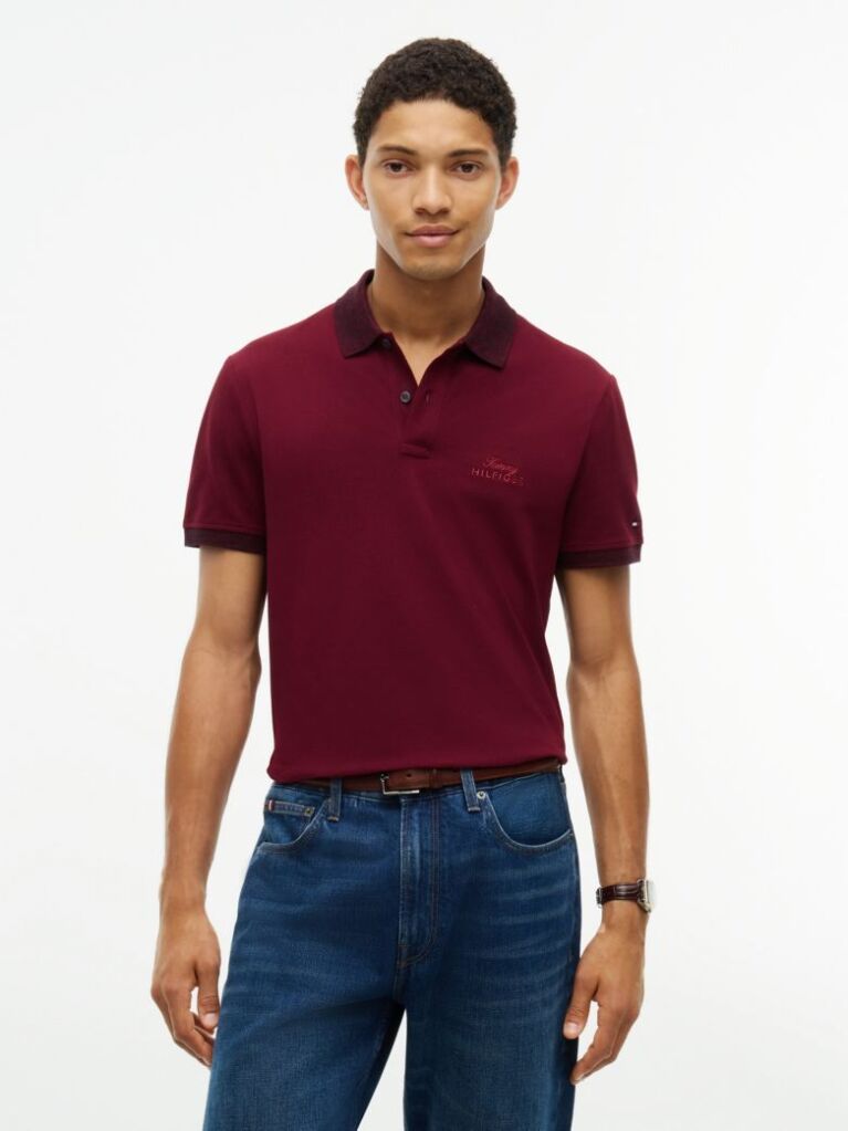 Red Regular Fit Mélange Trim Pique Polo Shirt  Men