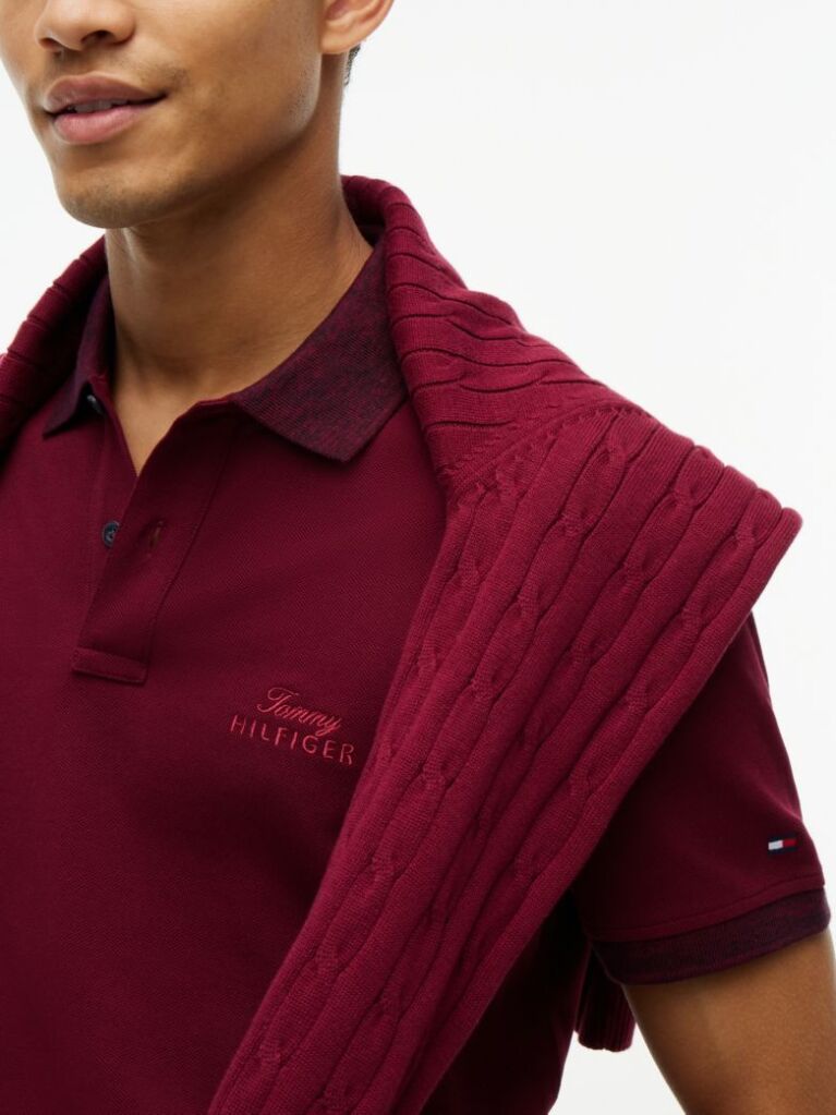 Red Regular Fit Mélange Trim Pique Polo Shirt  Men