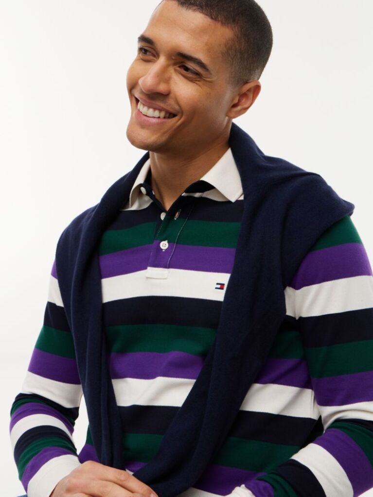 Multi Rugby Stripe Long Sleeve Polo Shirt  Men