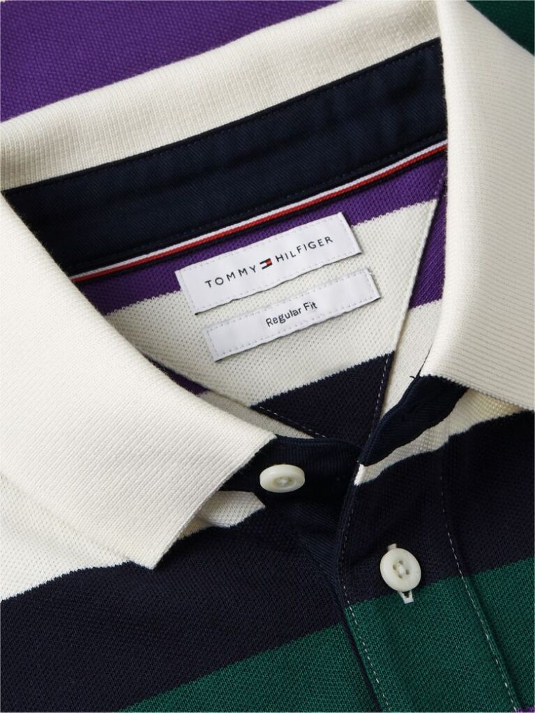Multi Rugby Stripe Long Sleeve Polo Shirt  Men