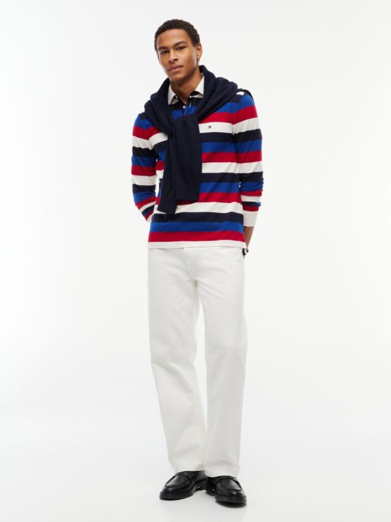 Multi Rugby Stripe Long Sleeve Polo Shirt  Men