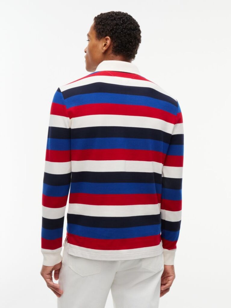 Multi Rugby Stripe Long Sleeve Polo Shirt  Men