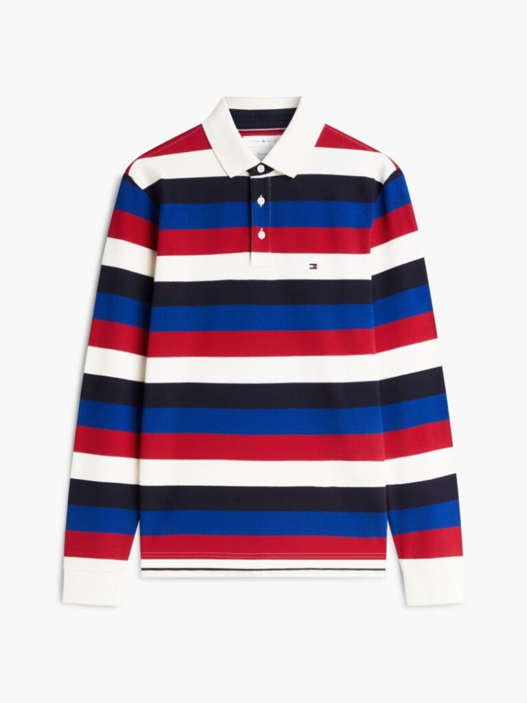 Multi Rugby Stripe Long Sleeve Polo Shirt  Men