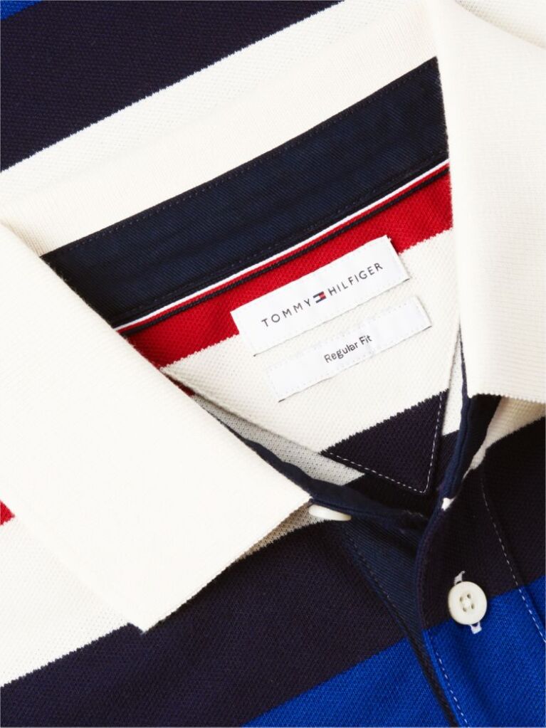 Multi Rugby Stripe Long Sleeve Polo Shirt  Men