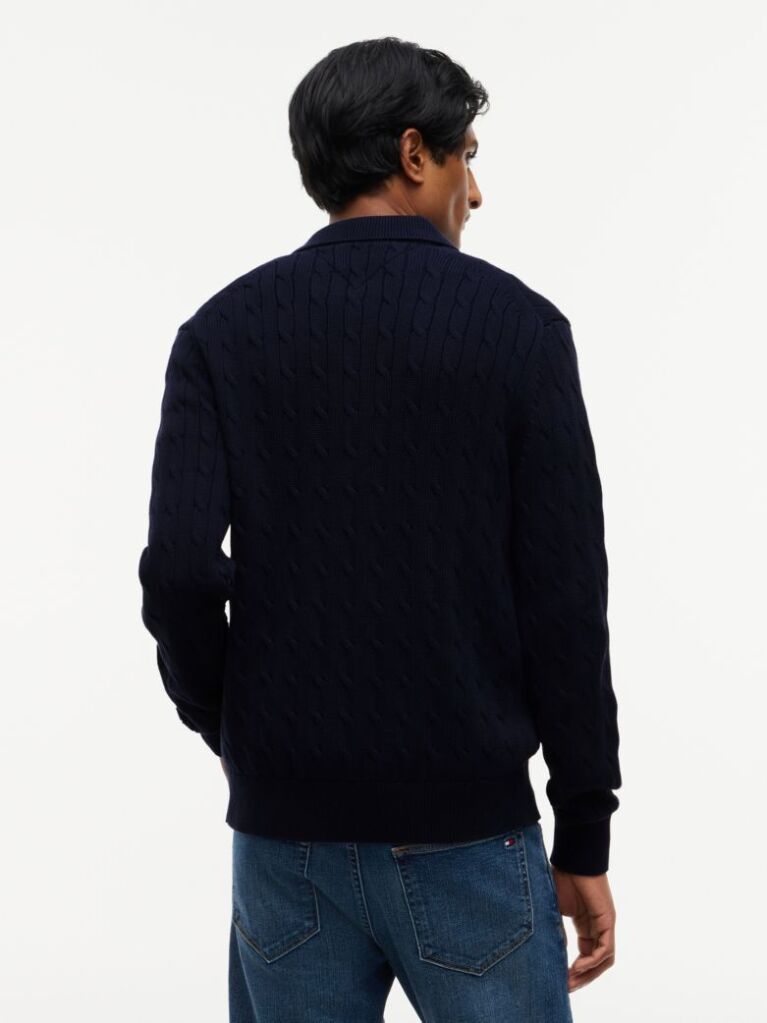Blue Cable Knit Collared Cardigan  Men