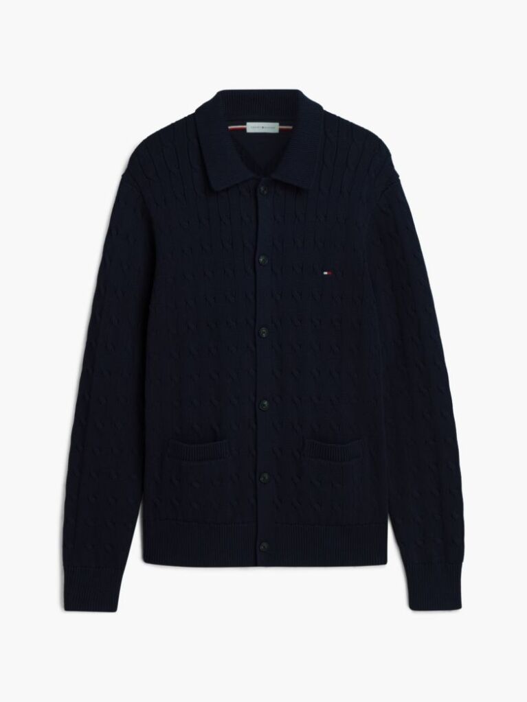 Blue Cable Knit Collared Cardigan  Men