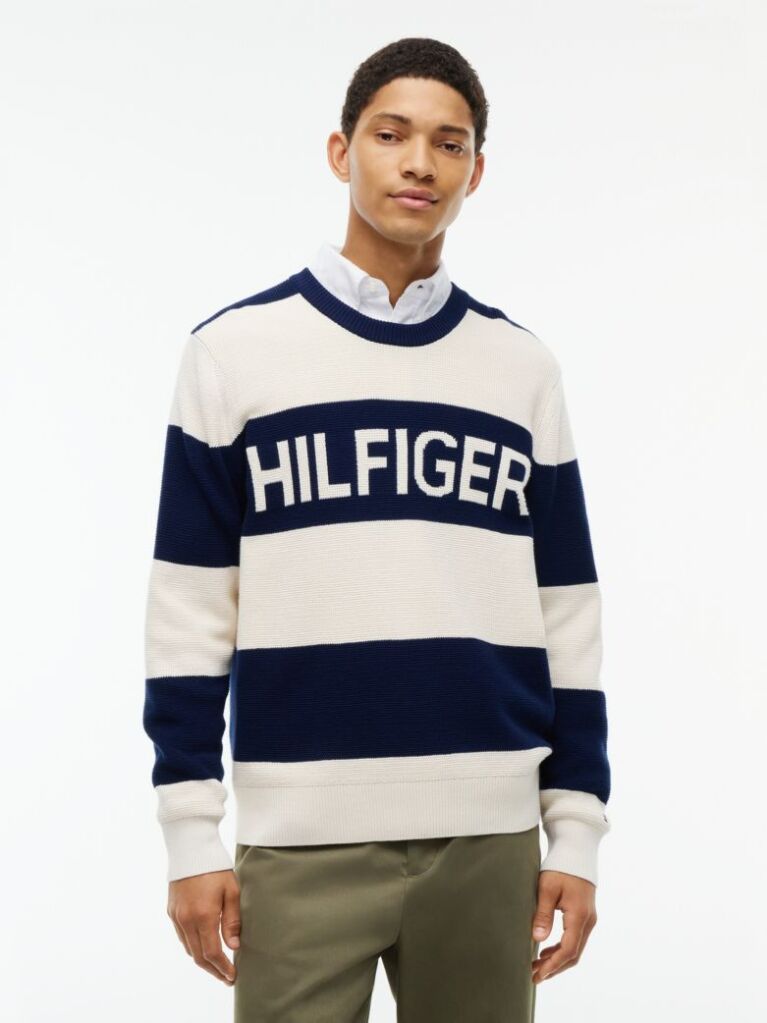 Multi Intarsia Logo Waffle Knit Relaxed Jumper  Men