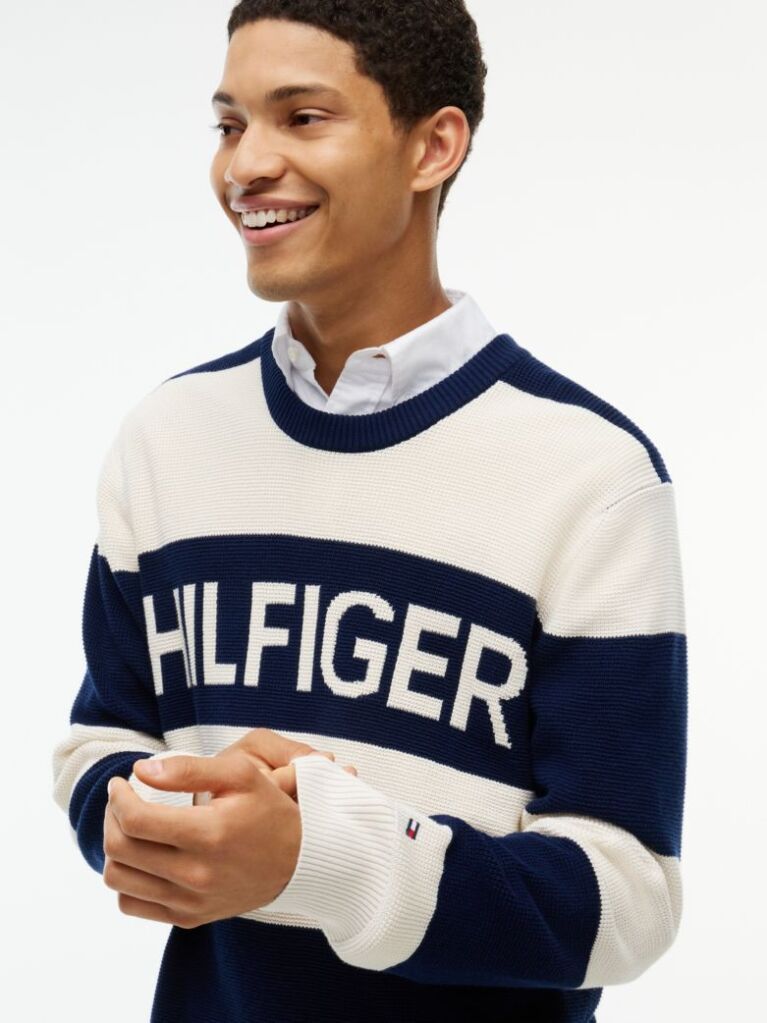 Multi Intarsia Logo Waffle Knit Relaxed Jumper  Men