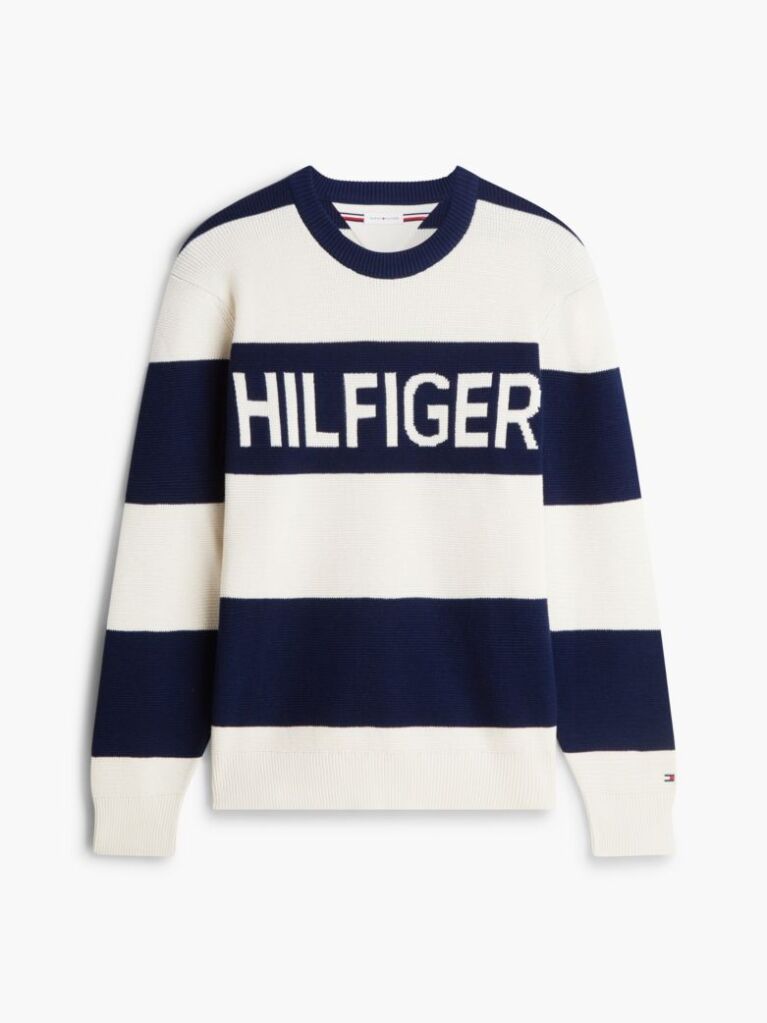 Multi Intarsia Logo Waffle Knit Relaxed Jumper  Men