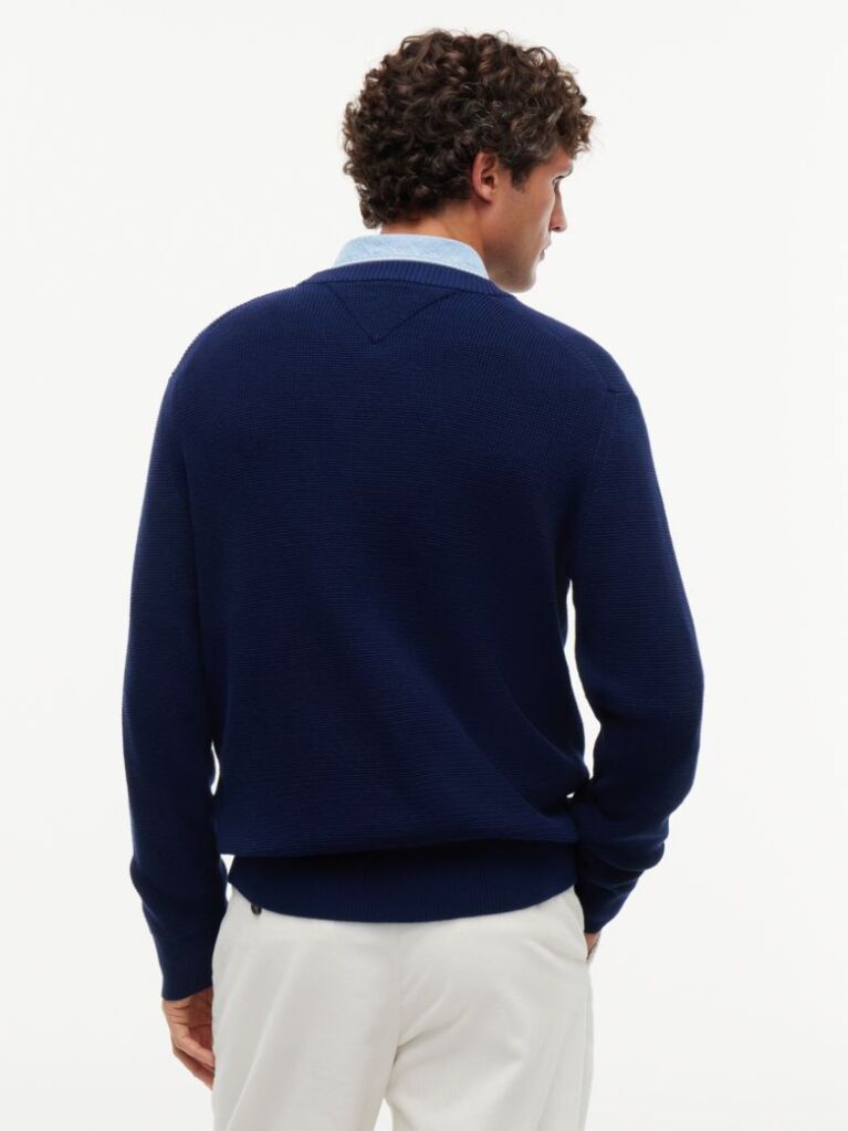 Blue Intarsia Logo Waffle Knit Relaxed Jumper  Men