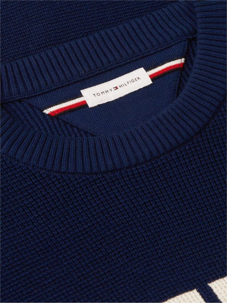 Blue Intarsia Logo Waffle Knit Relaxed Jumper  Men