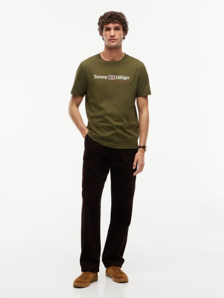 Πράσινο Βαμβακερό T-Shirt Με Λογότυπο Και Κλασική Λαιμόκοψη  Άνδρες
