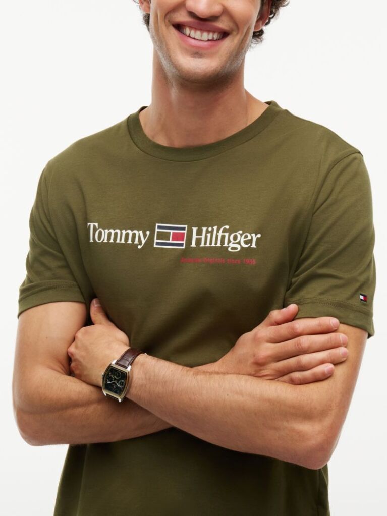 Πράσινο Βαμβακερό T-Shirt Με Λογότυπο Και Κλασική Λαιμόκοψη  Άνδρες