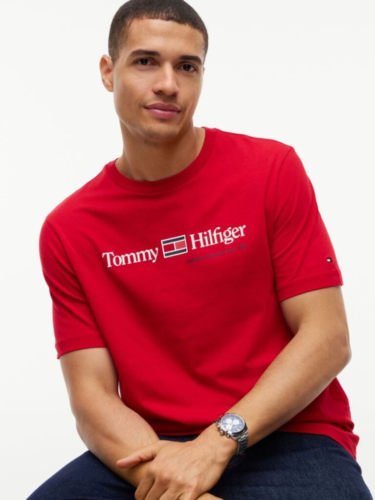 Red Logo Jersey Crew Neck T-Shirt  Men