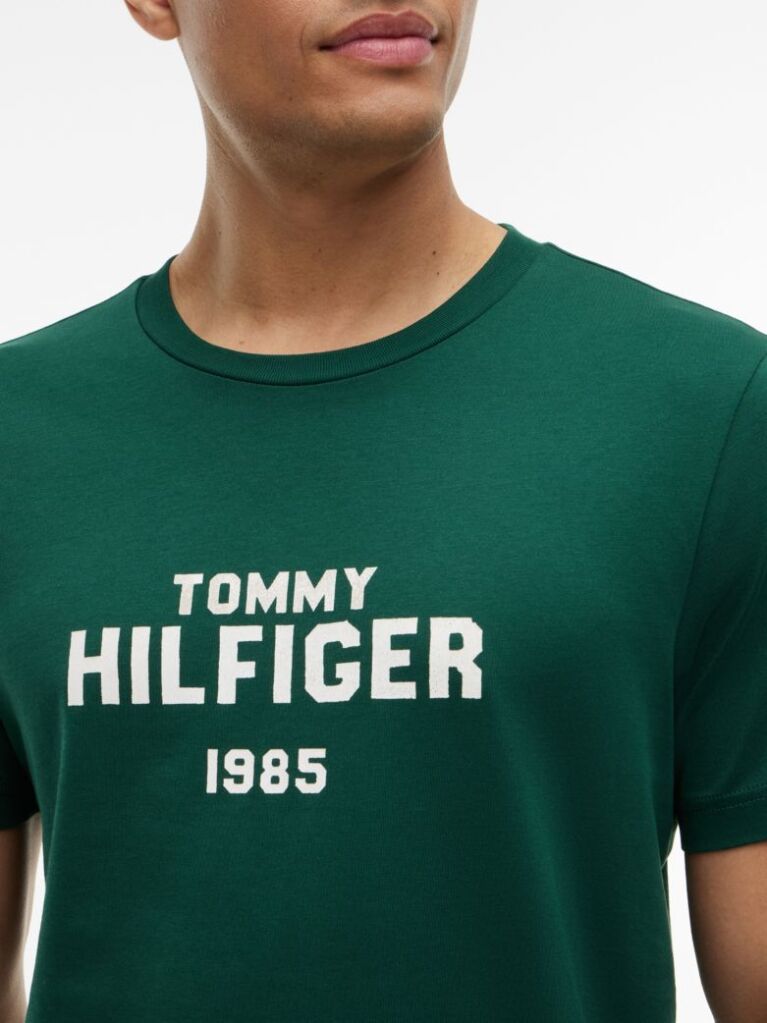 Green Contrast Logo Crew Neck Jersey T-Shirt  Men