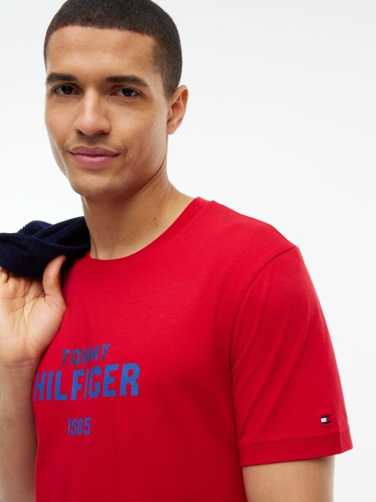 Red Contrast Logo Crew Neck Jersey T-Shirt  Men