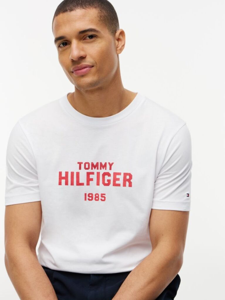White Contrast Logo Crew Neck Jersey T-Shirt  Men