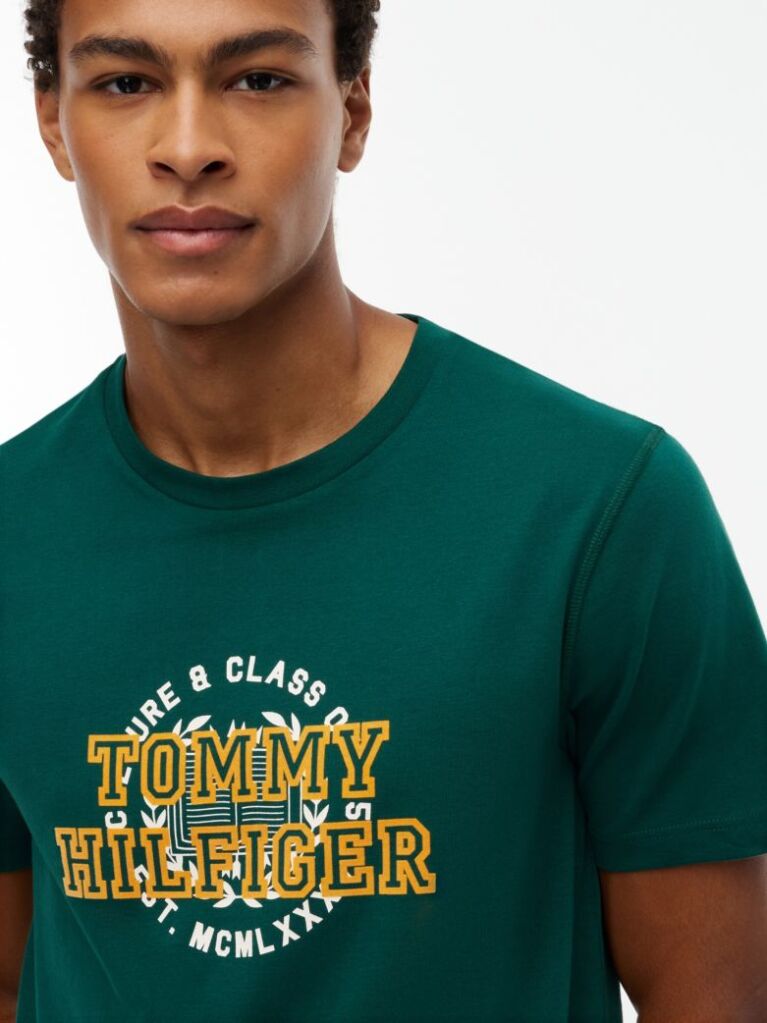 Green Varsity Logo Peached Jersey T-Shirt  Men