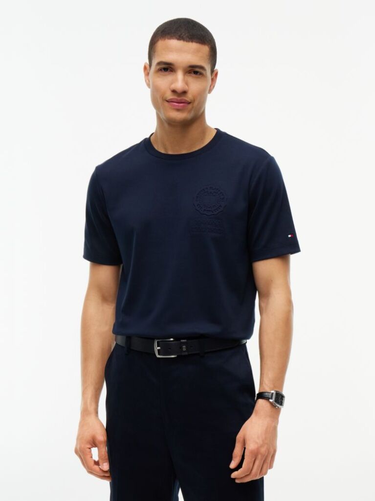 Μπλε T-Shirt Με Ανάγλυφο Λογότυπο Και Interlock Πλέξη   Άνδρες