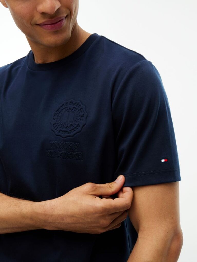 Μπλε T-Shirt Με Ανάγλυφο Λογότυπο Και Interlock Πλέξη   Άνδρες