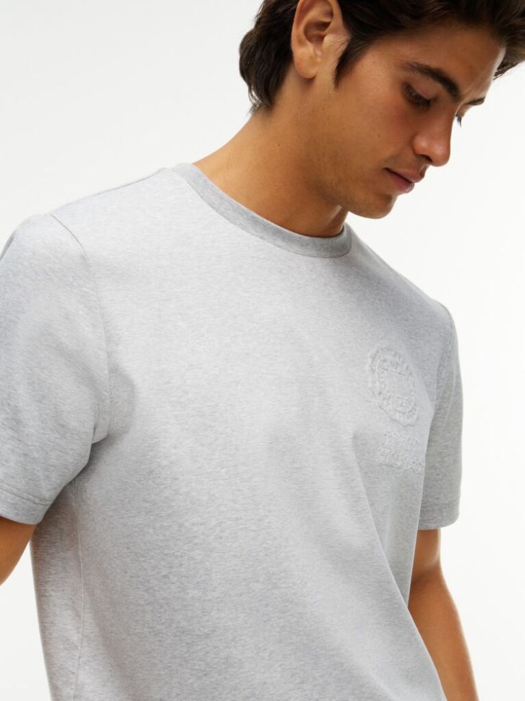 Γκρι T-Shirt Με Ανάγλυφο Λογότυπο Και Interlock Πλέξη   Άνδρες