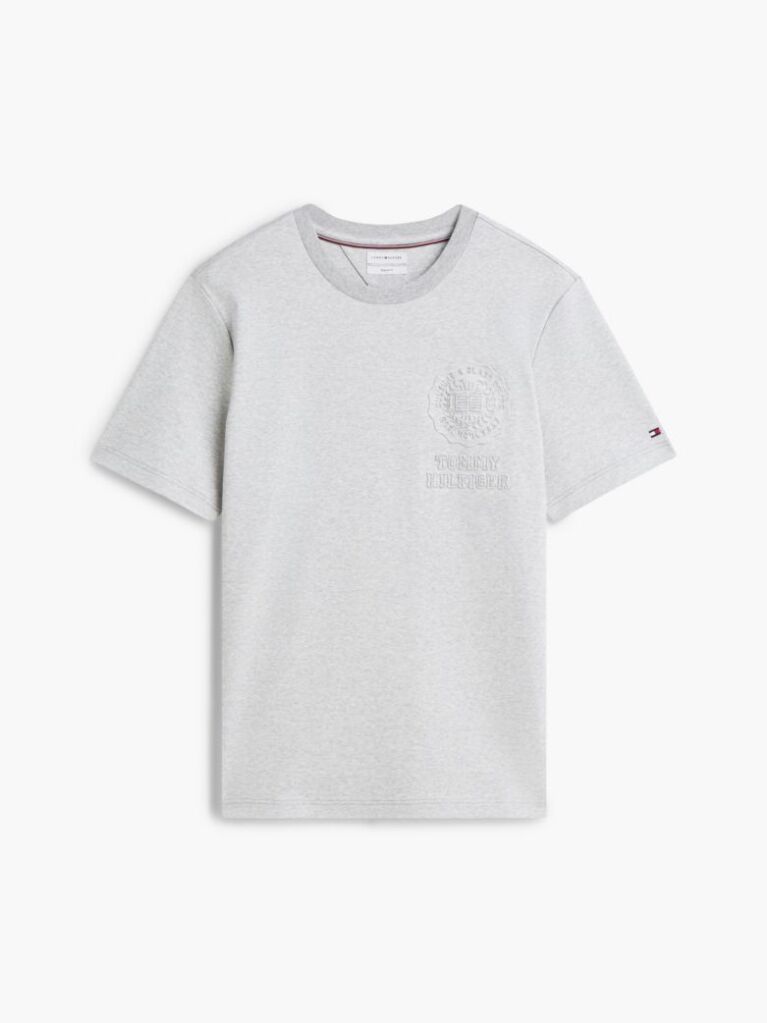 Γκρι T-Shirt Με Ανάγλυφο Λογότυπο Και Interlock Πλέξη   Άνδρες