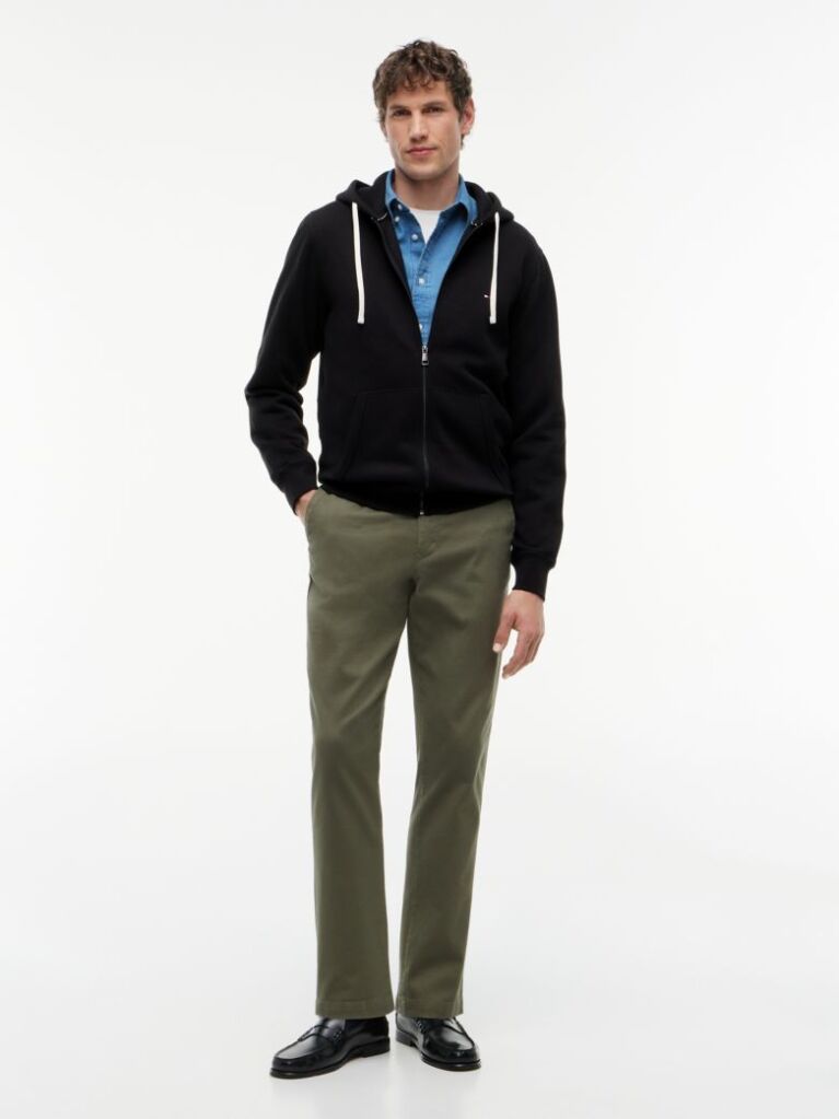 Μαύρο Fleece Hoody Με Φερμουάρ Και Κεντητό Σημαιάκι  Άνδρες