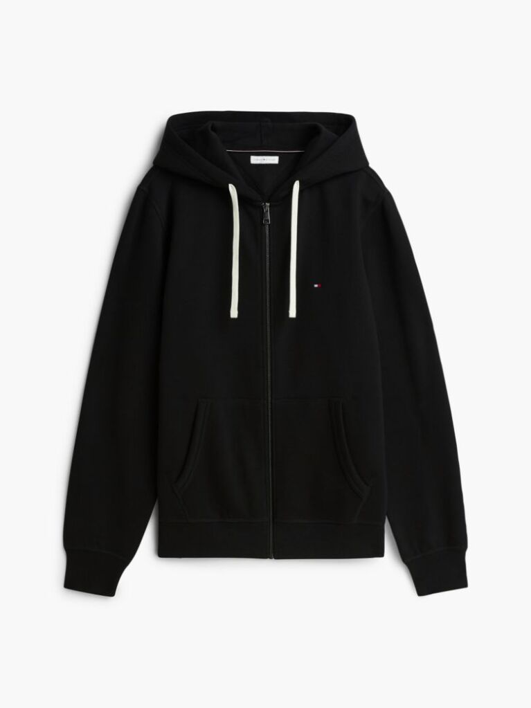 Μαύρο Fleece Hoody Με Φερμουάρ Και Κεντητό Σημαιάκι  Άνδρες