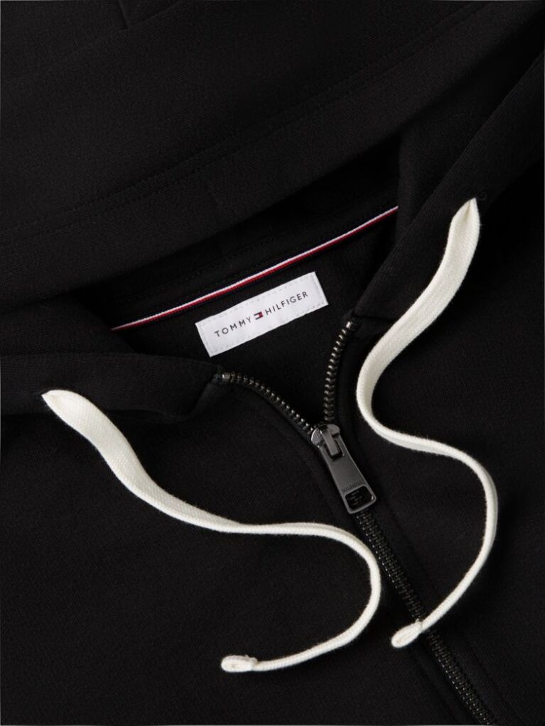 Μαύρο Fleece Hoody Με Φερμουάρ Και Κεντητό Σημαιάκι  Άνδρες