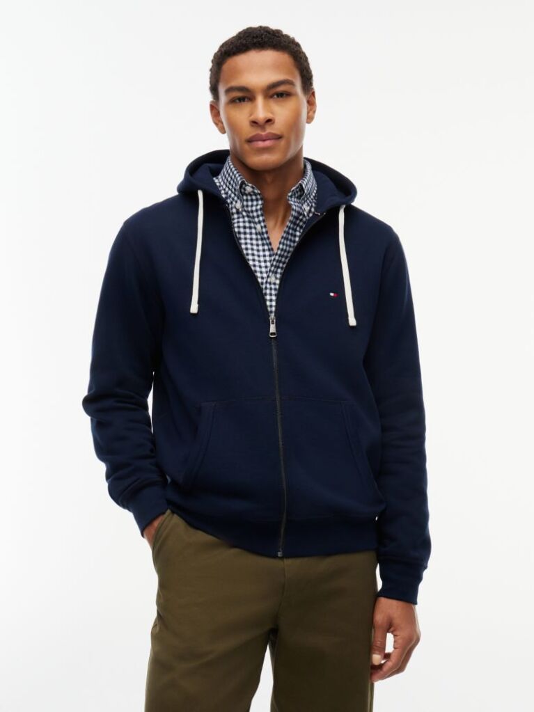 Μπλε Fleece Hoody Με Φερμουάρ Και Κεντητό Σημαιάκι  Άνδρες