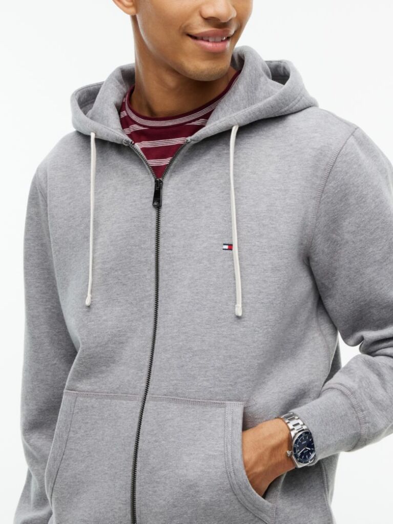 Γκρι Fleece Hoody Με Φερμουάρ Και Κεντητό Σημαιάκι  Άνδρες