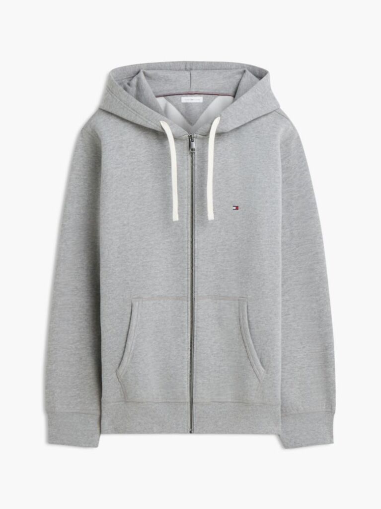 Γκρι Fleece Hoody Με Φερμουάρ Και Κεντητό Σημαιάκι  Άνδρες